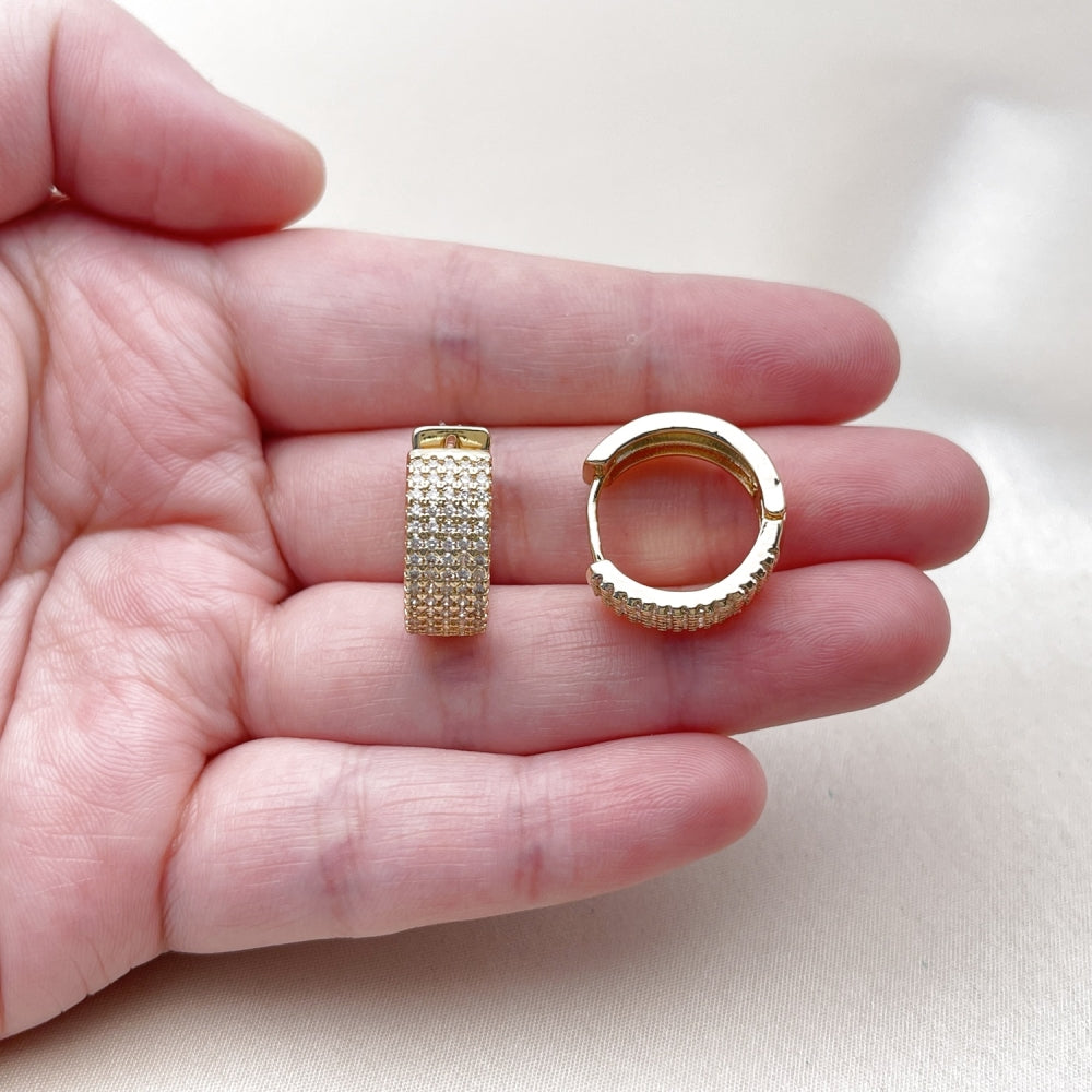 Oro Laminado Huggie Hoop, Gold Filled Style with White Micro Pave, Polished, Golden Finish