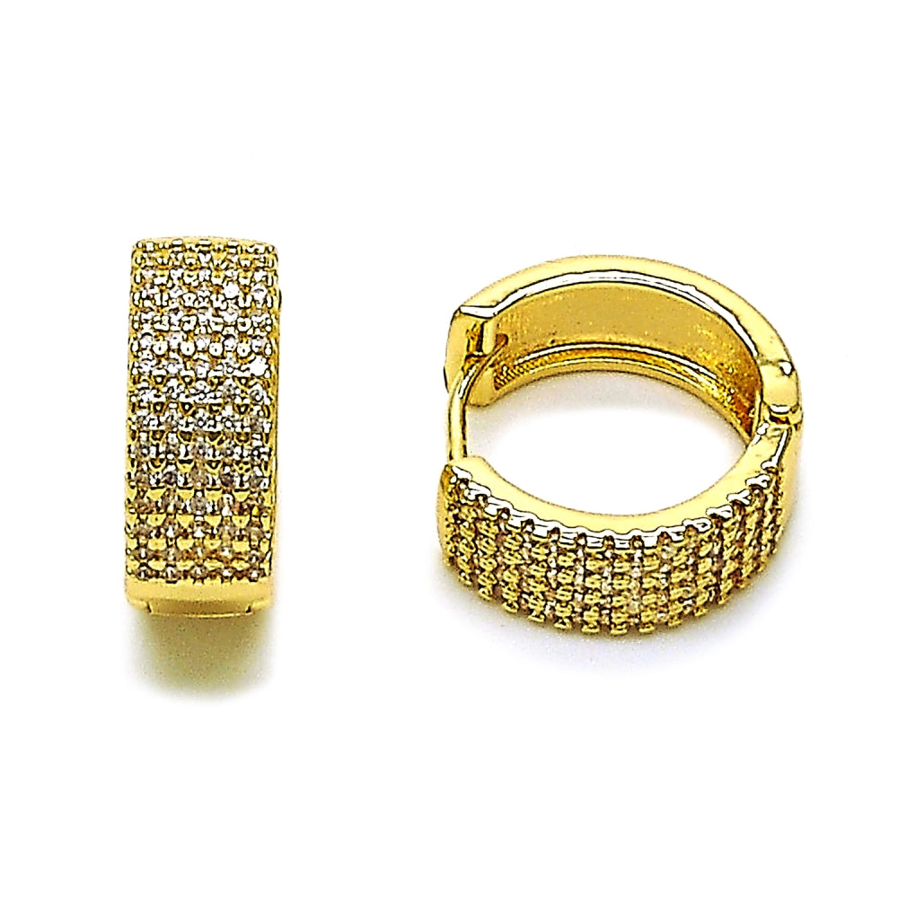Oro Laminado Huggie Hoop, Gold Filled Style with White Micro Pave, Polished, Golden Finish