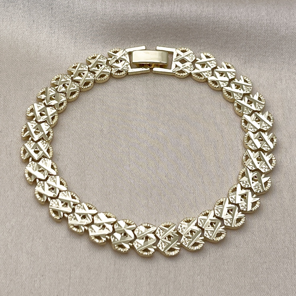 Oro Laminado Solid Bracelet, Gold Filled Style Heart Design, Diamond Cutting Finish, Golden Finish