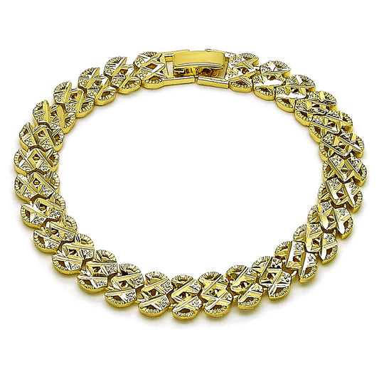 Oro Laminado Solid Bracelet, Gold Filled Style Heart Design, Diamond Cutting Finish, Golden Finish