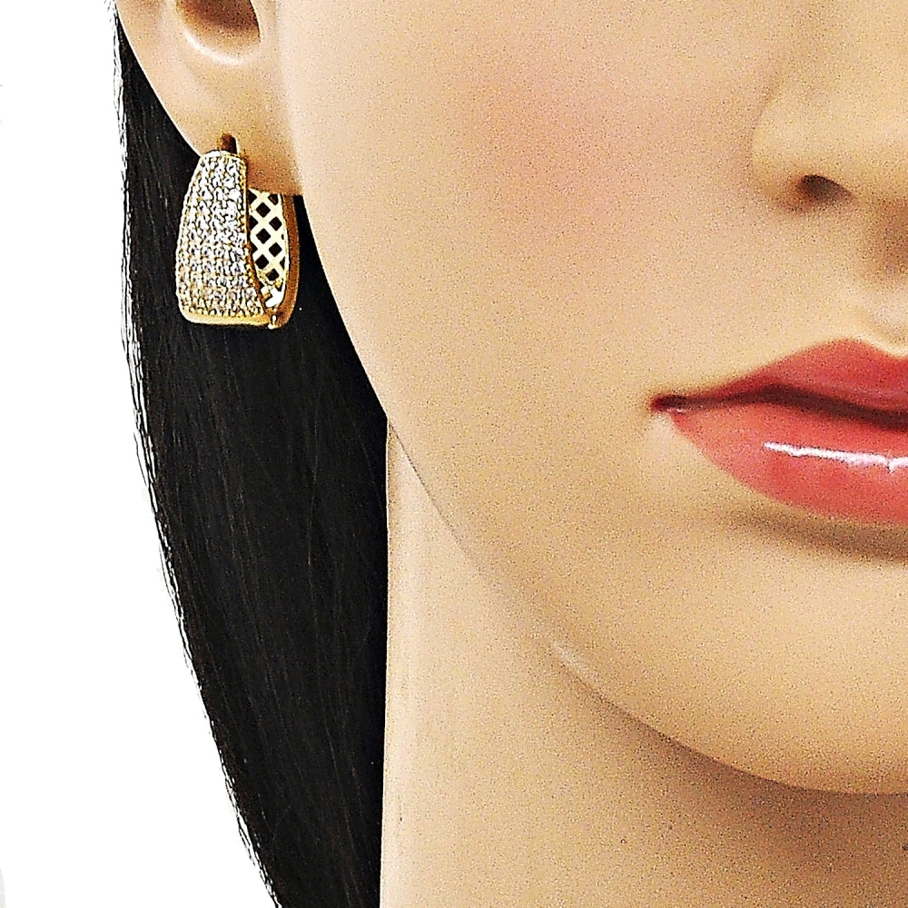 Oro Laminado Huggie Hoop, Gold Filled Style with White Cubic Zirconia, Polished, Golden Finish