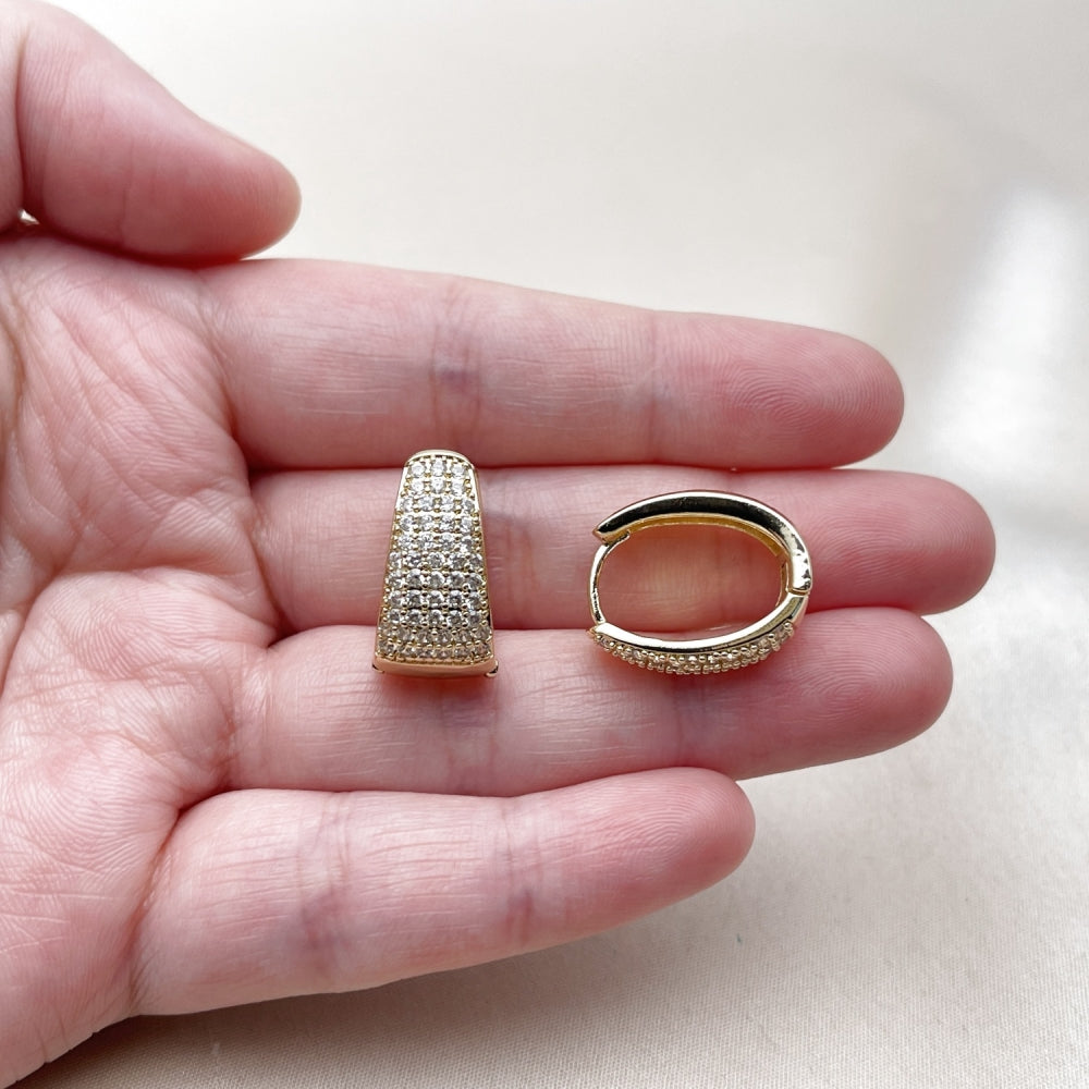Oro Laminado Huggie Hoop, Gold Filled Style with White Cubic Zirconia, Polished, Golden Finish
