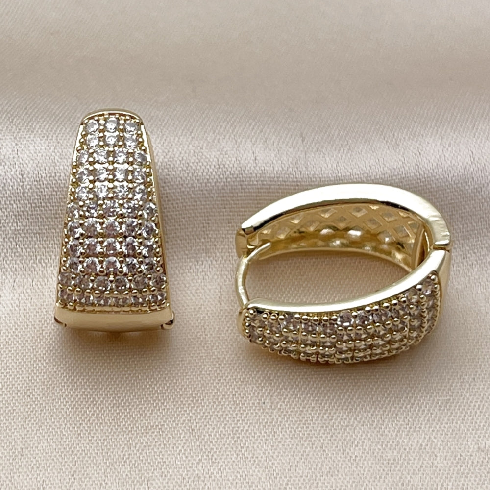 Oro Laminado Huggie Hoop, Gold Filled Style with White Cubic Zirconia, Polished, Golden Finish