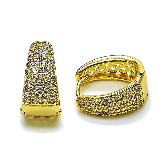 Oro Laminado Huggie Hoop, Gold Filled Style with White Cubic Zirconia, Polished, Golden Finish