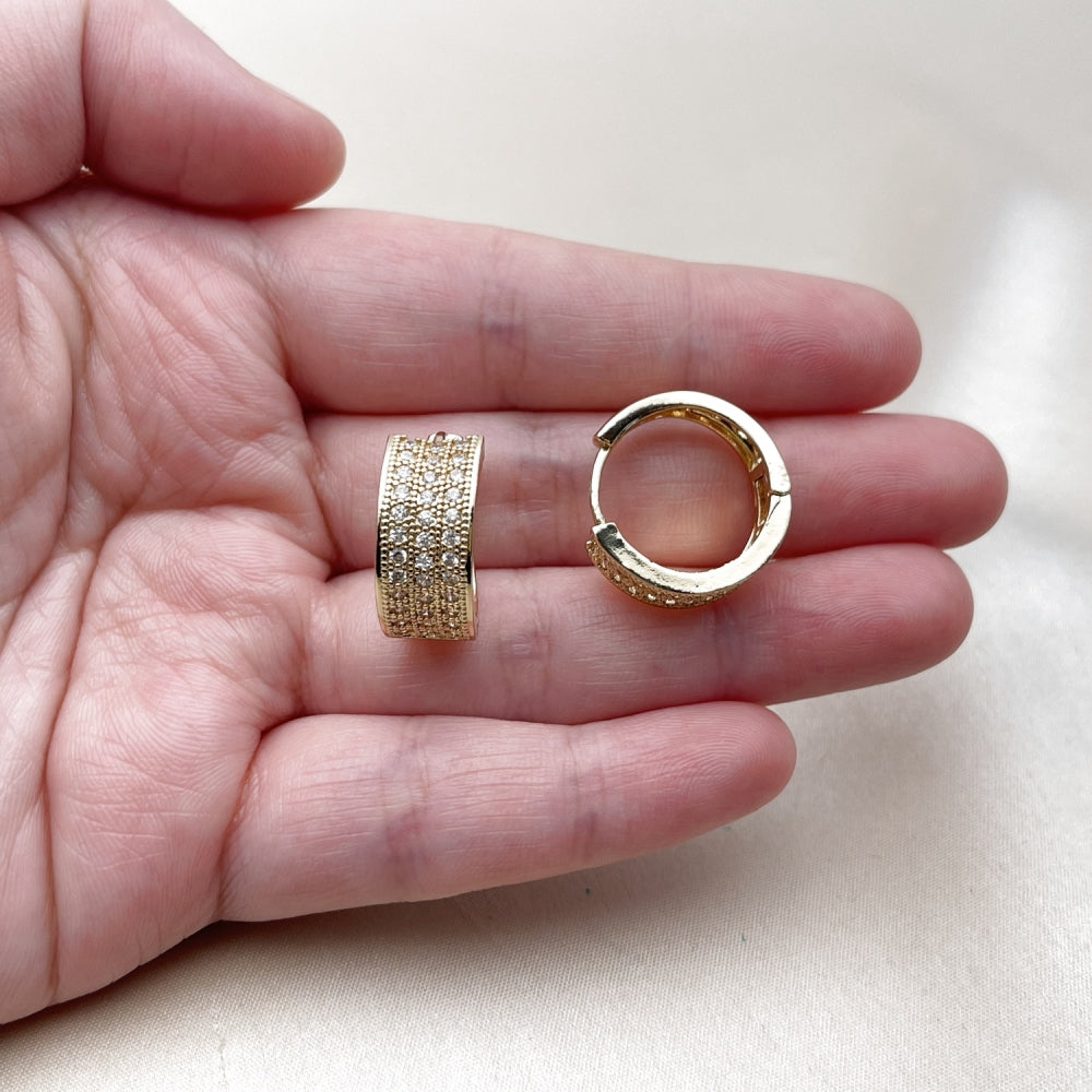 Oro Laminado Huggie Hoop, Gold Filled Style Teardrop Design, with White Cubic Zirconia, Polished, Golden Finish