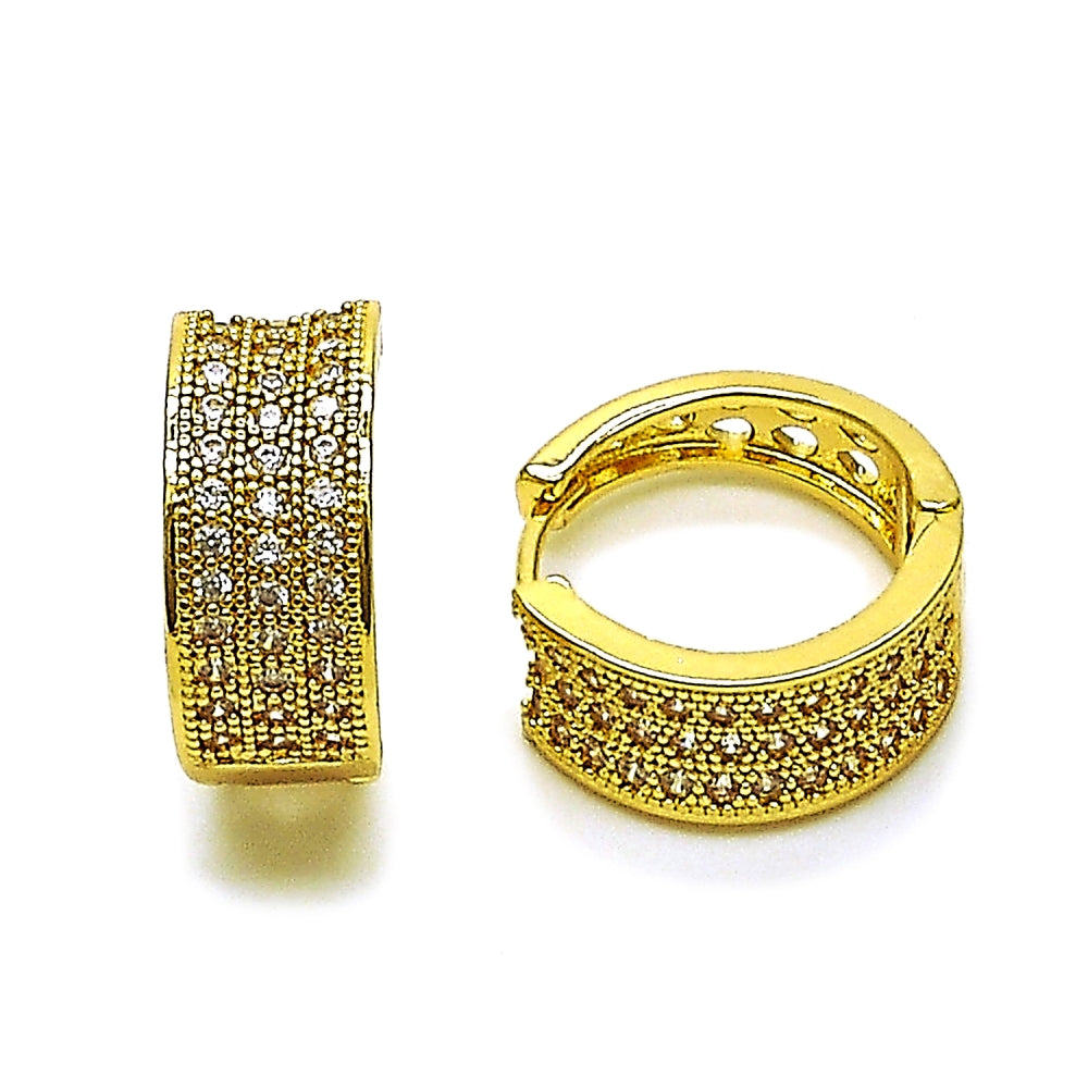 Oro Laminado Huggie Hoop, Gold Filled Style Teardrop Design, with White Cubic Zirconia, Polished, Golden Finish