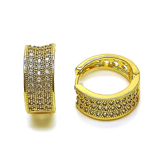Oro Laminado Huggie Hoop, Gold Filled Style Teardrop Design, with White Cubic Zirconia, Polished, Golden Finish