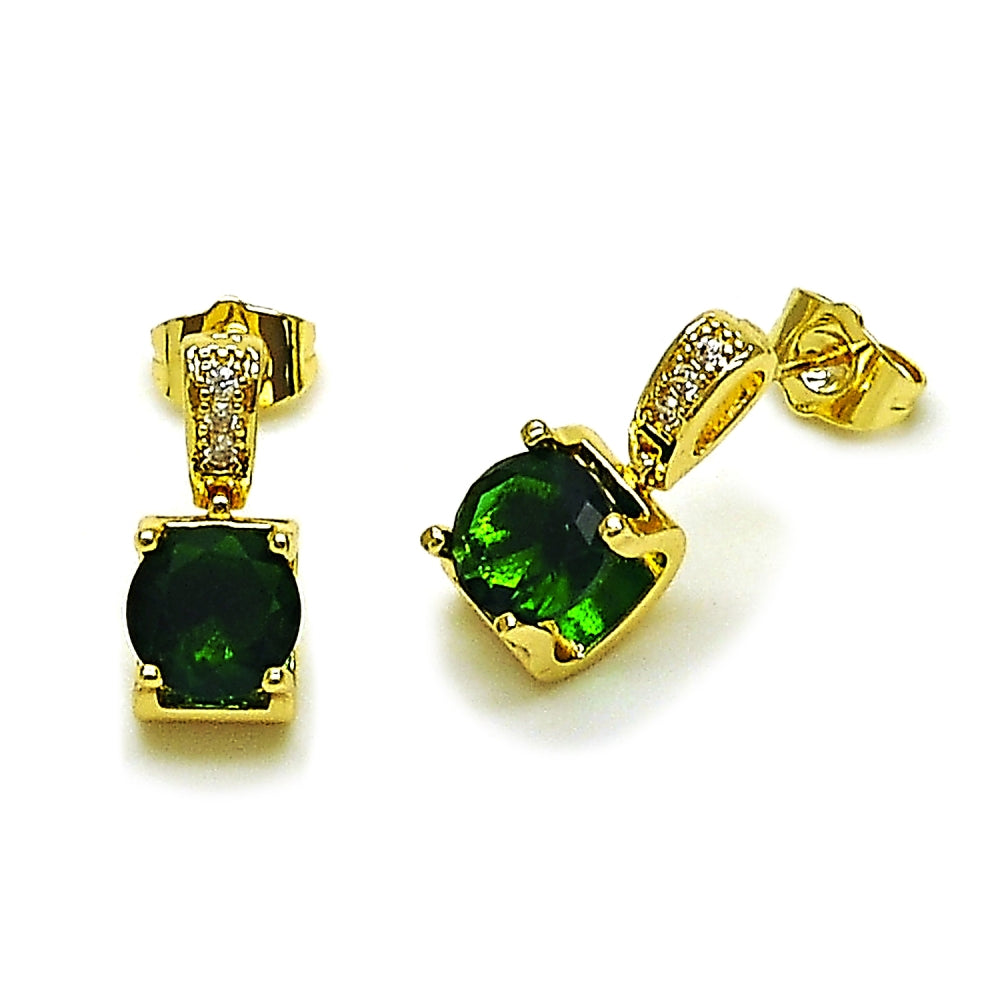 Oro Laminado Stud Earring, Gold Filled Style with Green and White Cubic Zirconia, Polished, Golden Finish