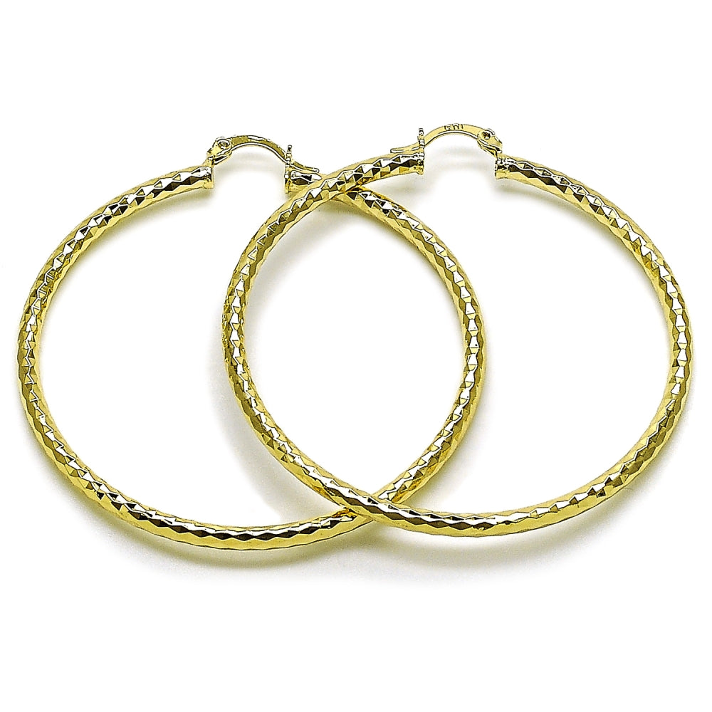 Oro Laminado Large Hoop, Gold Filled Style Hollow Design, Diamond Cutting Finish, Golden Finish