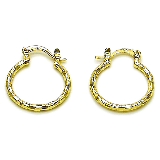 Oro Laminado Small Hoop, Gold Filled Style Diamond Cutting Finish, Golden Finish