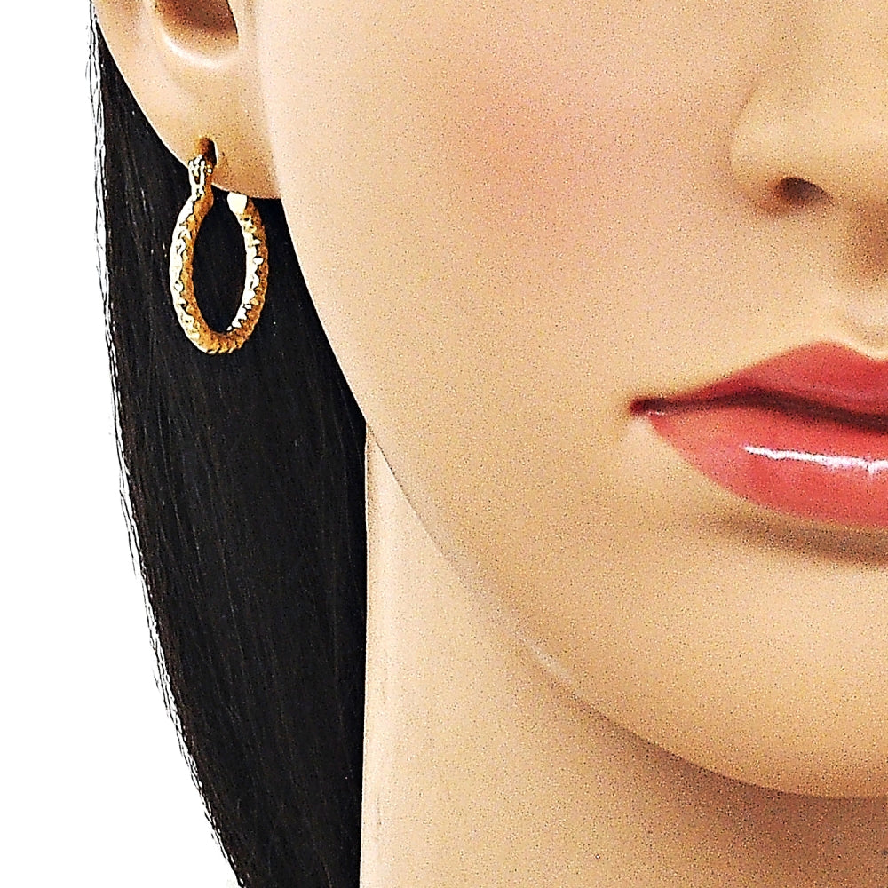 Oro Laminado Small Hoop, Gold Filled Style Diamond Cutting Finish, Golden Finish