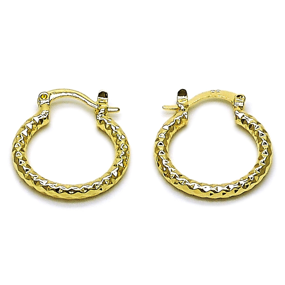 Oro Laminado Small Hoop, Gold Filled Style Diamond Cutting Finish, Golden Finish