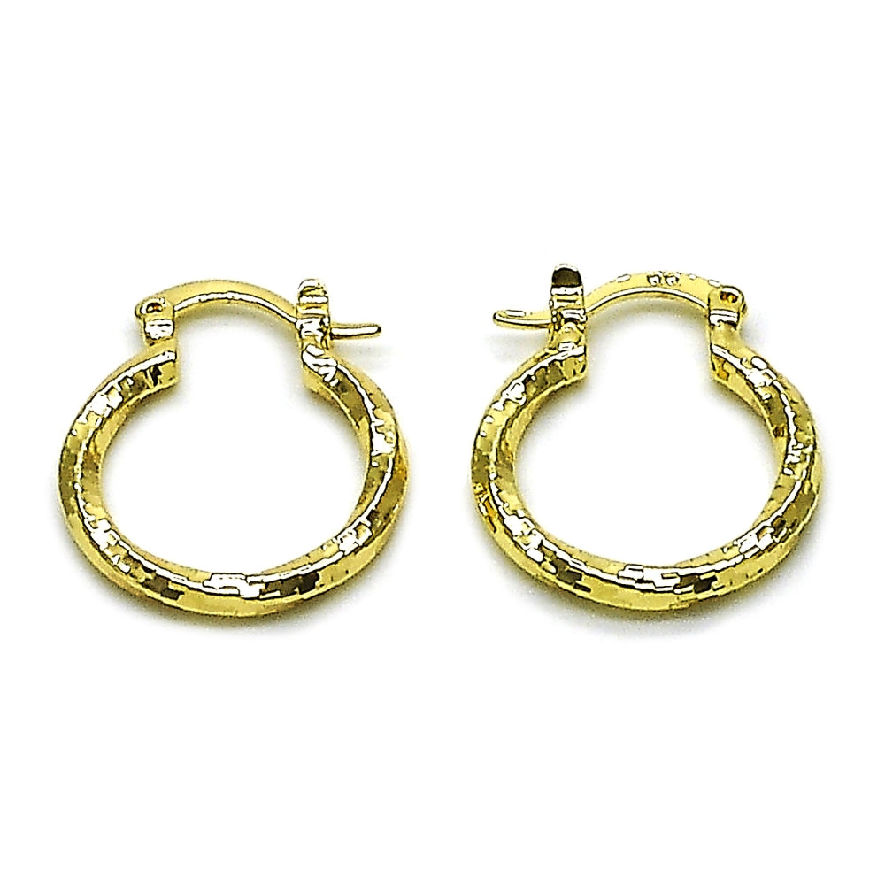 Oro Laminado Small Hoop, Gold Filled Style Twist Design, Diamond Cutting Finish, Golden Finish