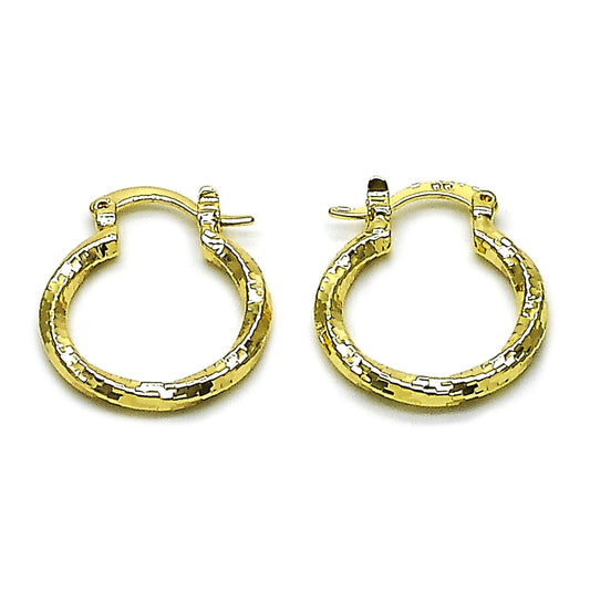 Oro Laminado Small Hoop, Gold Filled Style Twist Design, Diamond Cutting Finish, Golden Finish