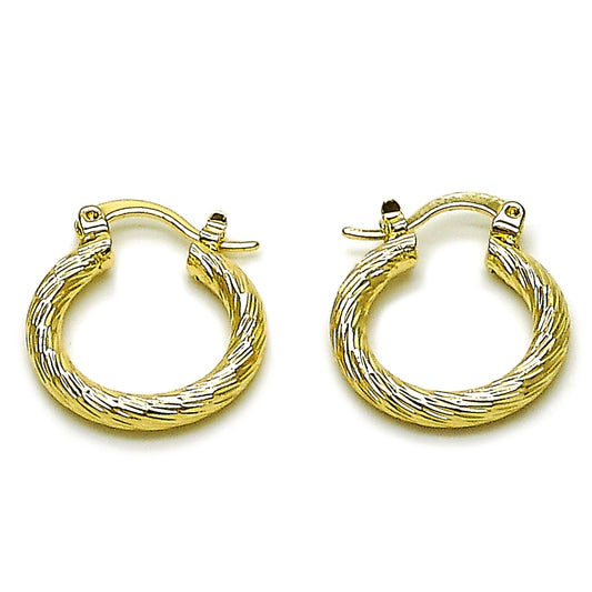 Oro Laminado Small Hoop, Gold Filled Style Diamond Cutting Finish, Golden Finish