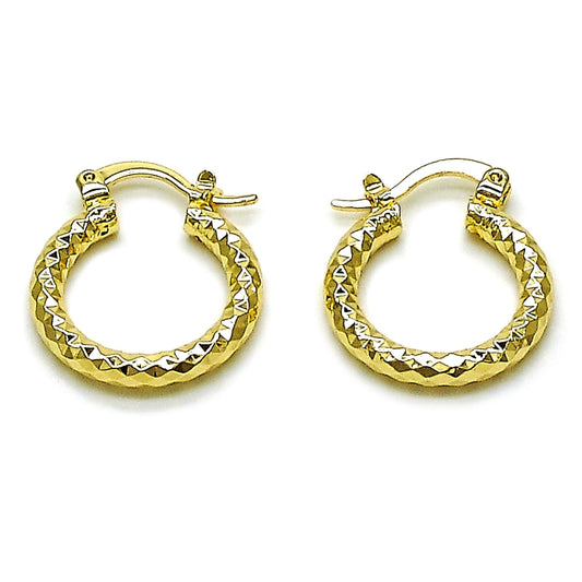 Oro Laminado Small Hoop, Gold Filled Style Diamond Cutting Finish, Golden Finish
