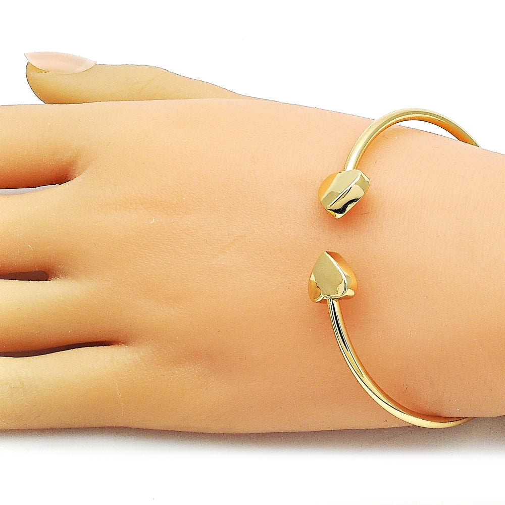 Oro Laminado Individual Bangle, Gold Filled Style Heart Design, Polished, Golden Finish