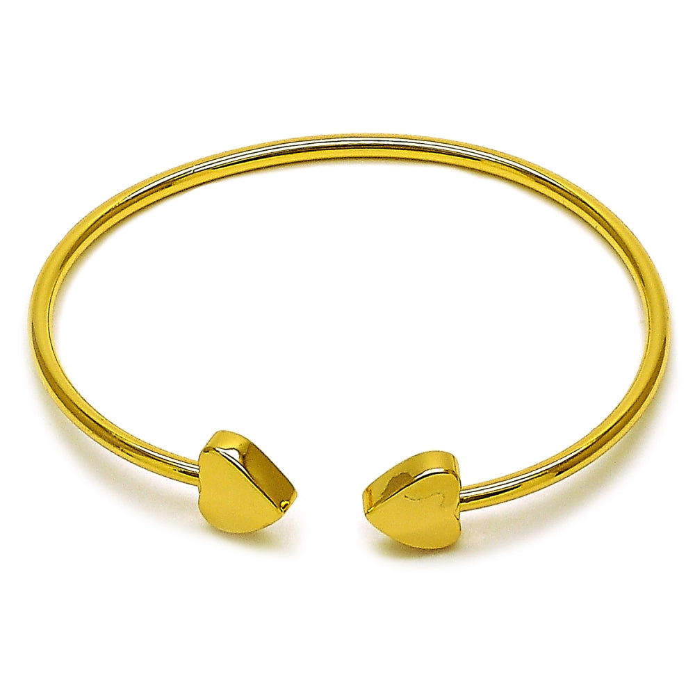 Oro Laminado Individual Bangle, Gold Filled Style Heart Design, Polished, Golden Finish