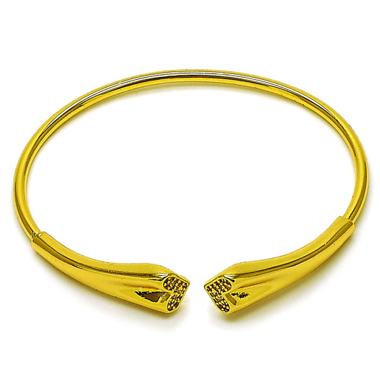Oro Laminado Individual Bangle, Gold Filled Style Heart Design, with White Micro Pave, Polished, Golden Finish