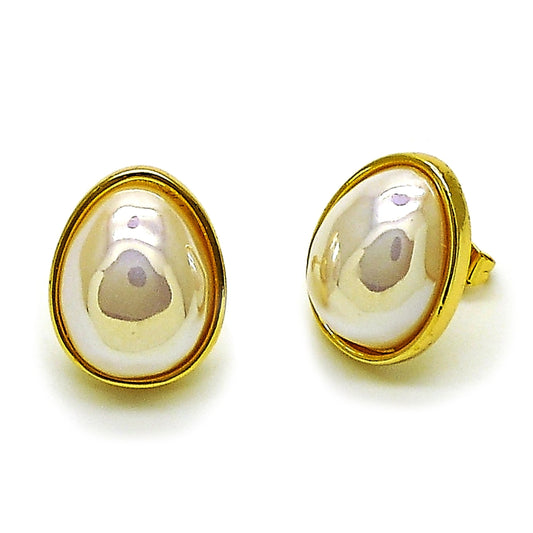 Oro Laminado Stud Earring, Gold Filled Style Teardrop Design, with Ivory Mother of Pearl, Polished, Golden Finish
