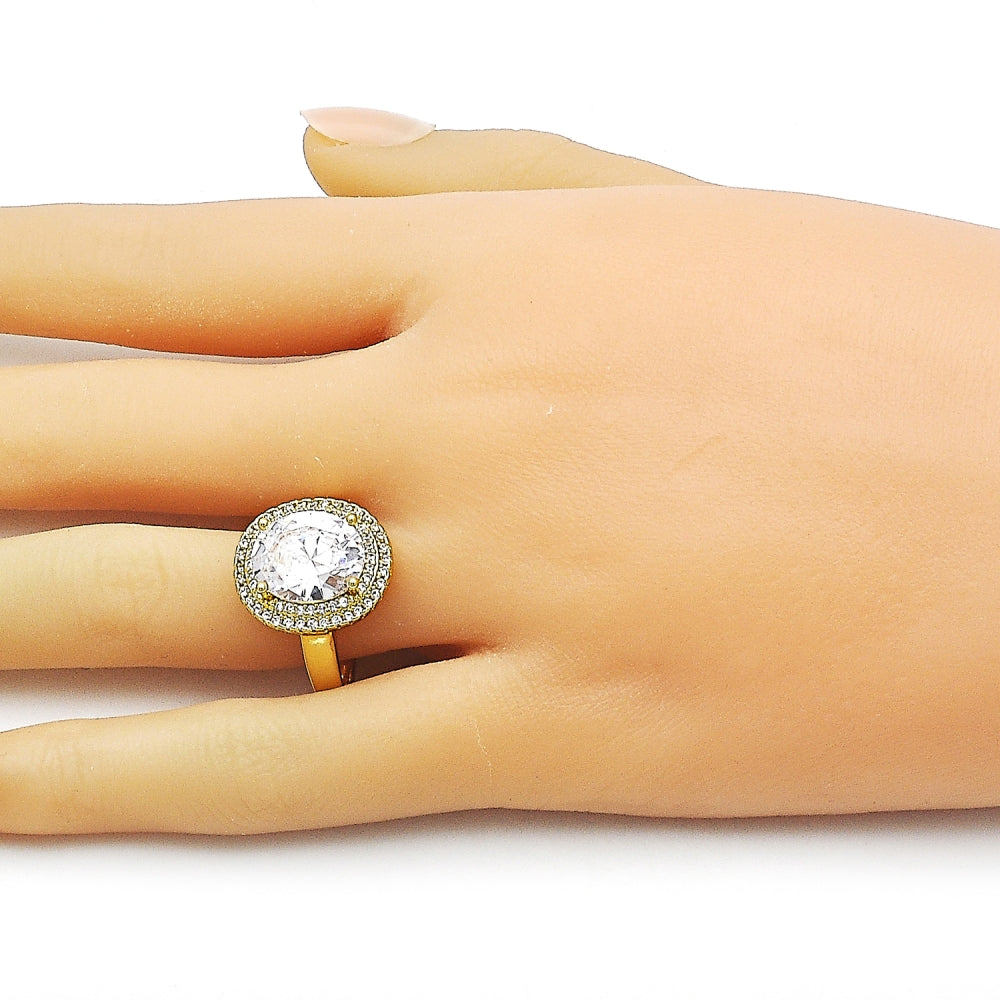 Oro Laminado Multi Stone Ring, Gold Filled Style Cluster Design, with White Cubic Zirconia and White Micro Pave, Polished, Golden Finish