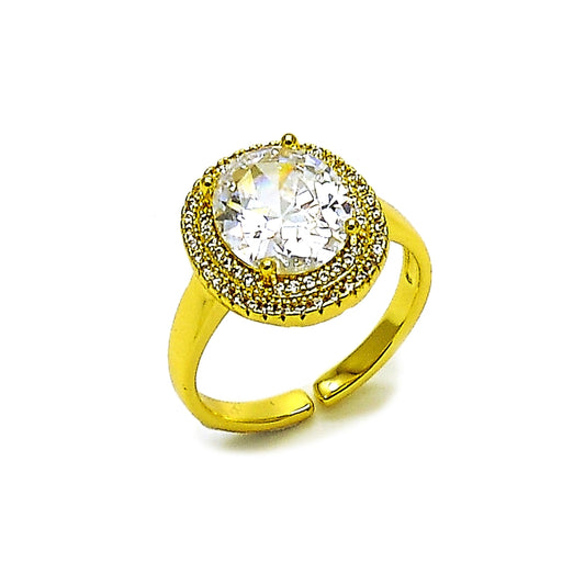 Oro Laminado Multi Stone Ring, Gold Filled Style Cluster Design, with White Cubic Zirconia and White Micro Pave, Polished, Golden Finish