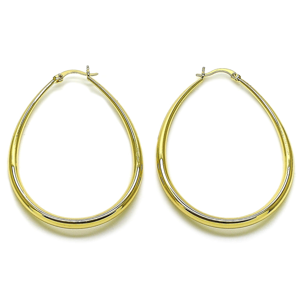 Oro Laminado Medium Hoop, Gold Filled Style Teardrop and Hollow Design, Polished, Golden Finish