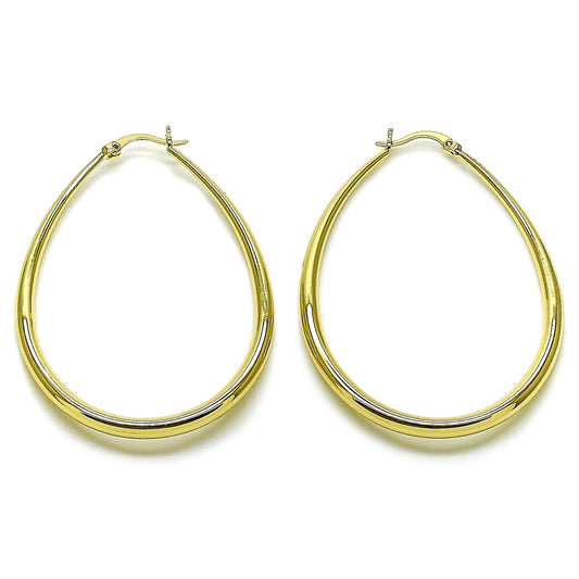 Oro Laminado Medium Hoop, Gold Filled Style Teardrop and Hollow Design, Polished, Golden Finish