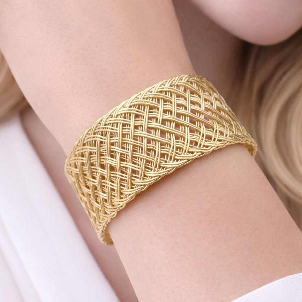 Oro Laminado Individual Bangle, Gold Filled Style Filigree Design, Polished, Golden Finish