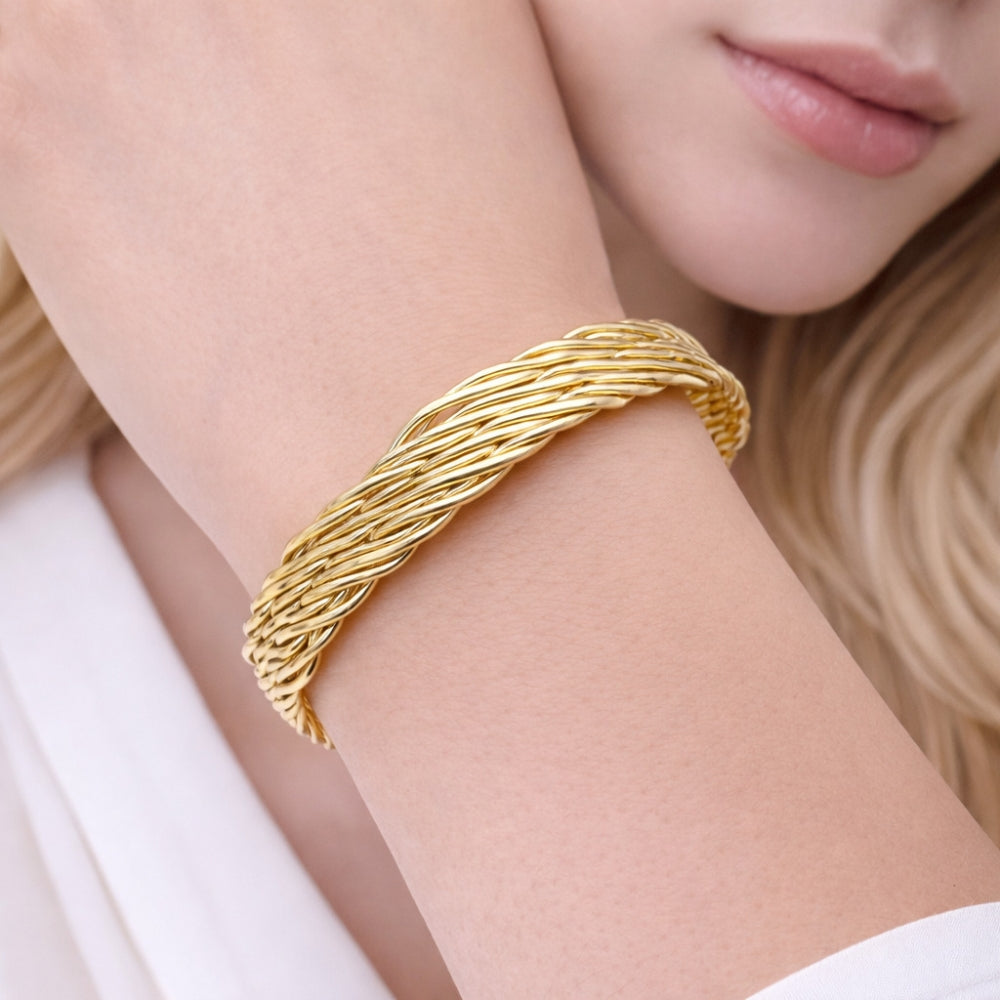 Oro Laminado Individual Bangle, Gold Filled Style Twist Design, Polished, Golden Finish
