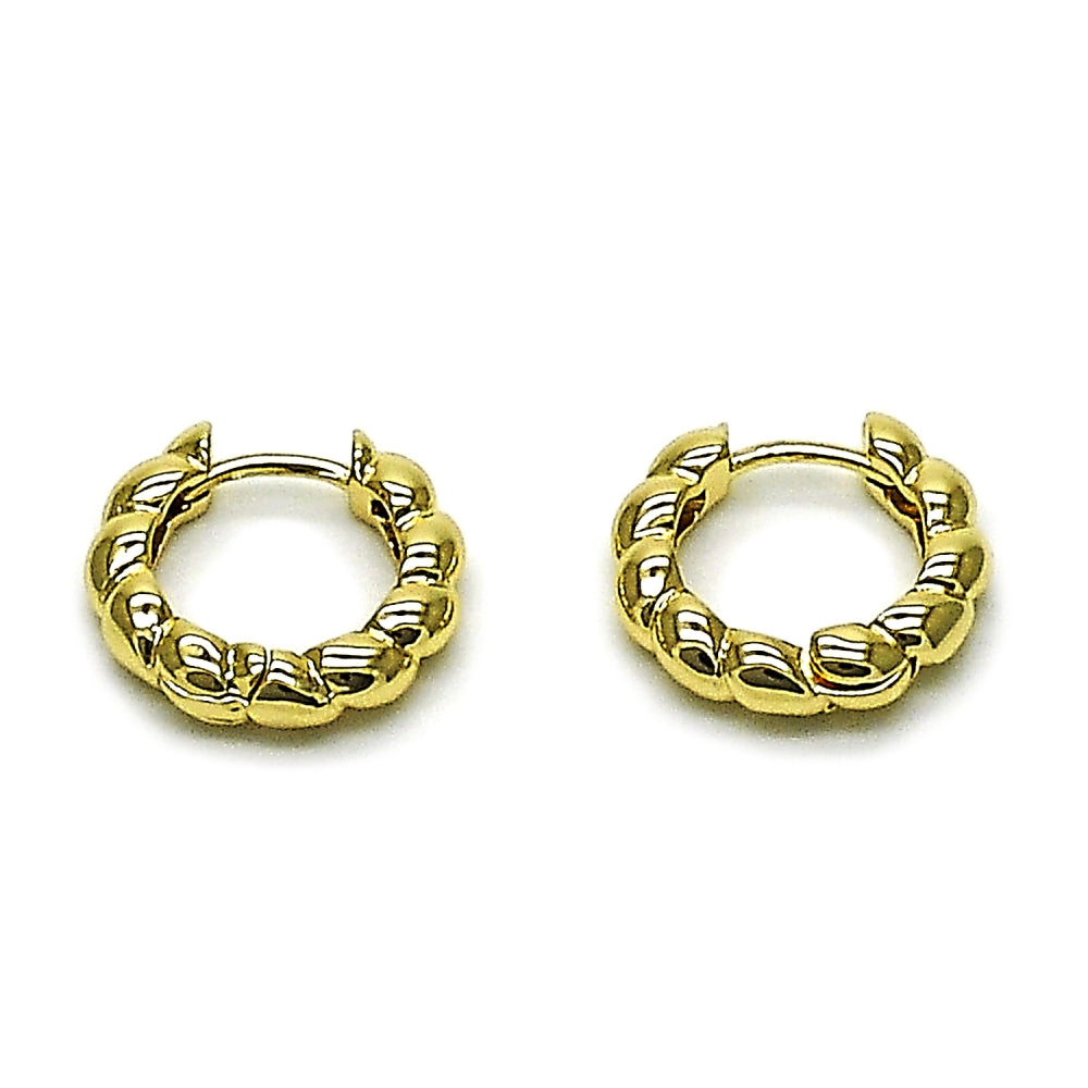 Oro Laminado Huggie Hoop, Gold Filled Style Twist Design, Polished, Golden Finish