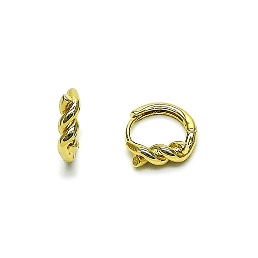 Oro Laminado Huggie Hoop, Gold Filled Style Twist Design, Polished, Golden Finish