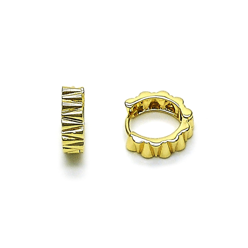 Oro Laminado Huggie Hoop, Gold Filled Style Diamond Cutting Finish, Golden Finish