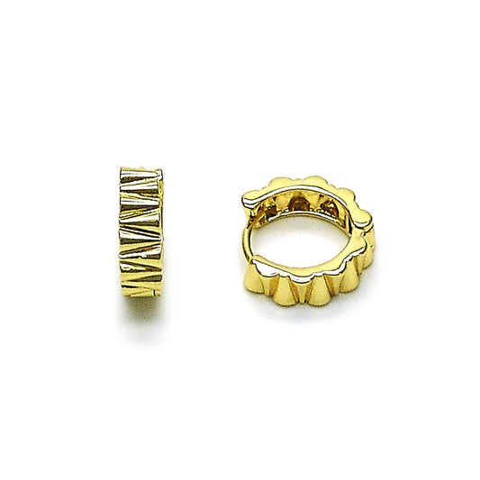 Oro Laminado Huggie Hoop, Gold Filled Style Diamond Cutting Finish, Golden Finish