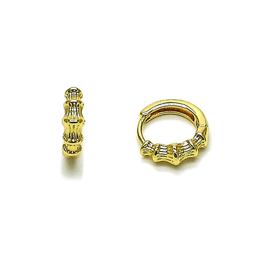 Oro Laminado Huggie Hoop, Gold Filled Style Bamboo Design, Polished, Golden Finish