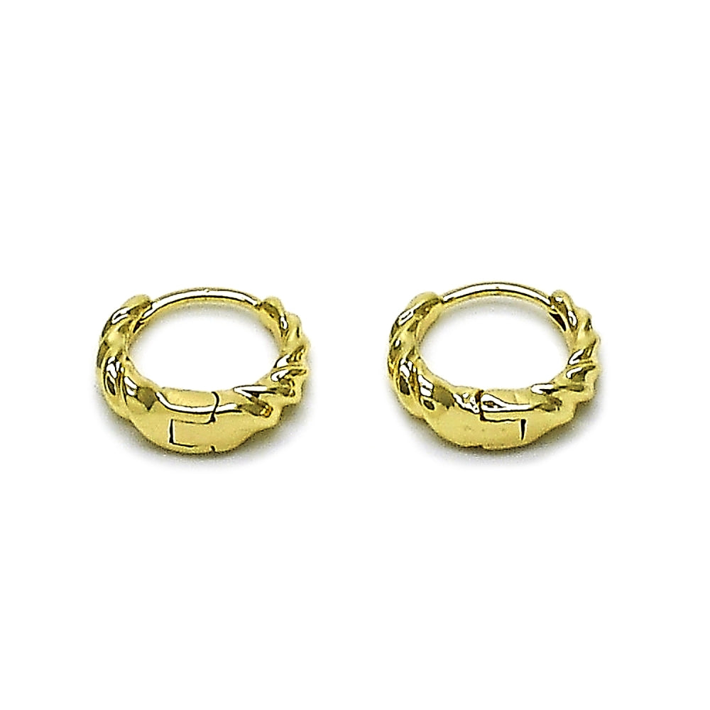 Oro Laminado Huggie Hoop, Gold Filled Style Twist Design, Polished, Golden Finish