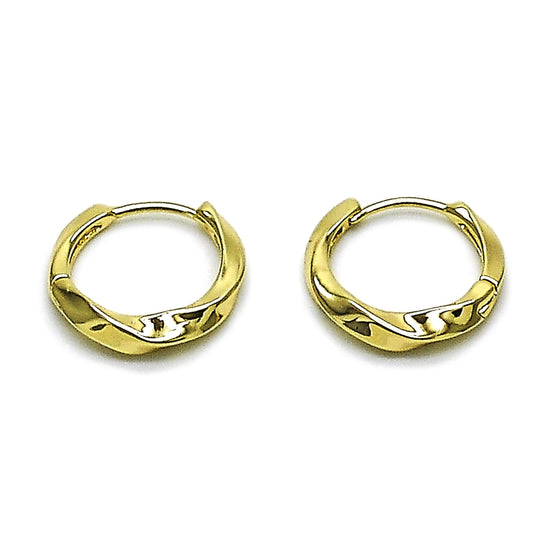 Oro Laminado Huggie Hoop, Gold Filled Style Twist Design, Polished, Golden Finish