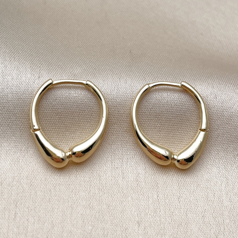 Oro Laminado Huggie Hoop, Gold Filled Style Teardrop Design, Polished, Golden Finish