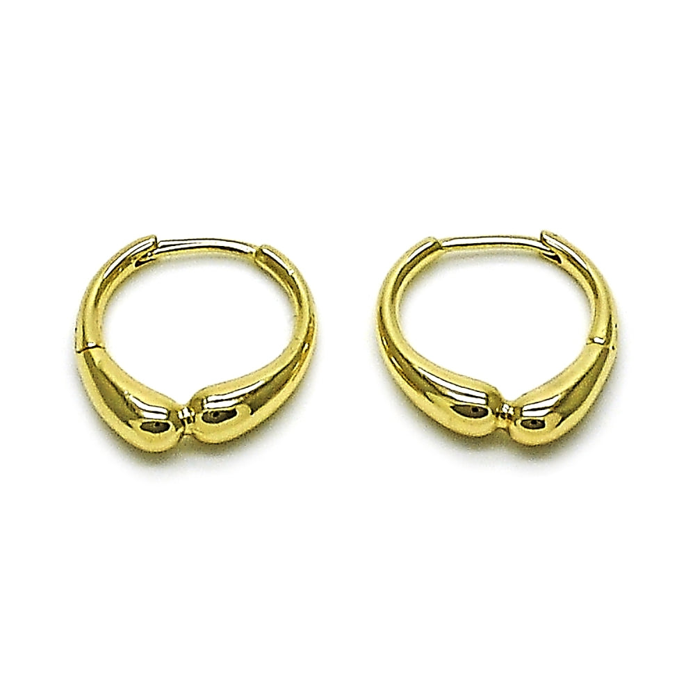 Oro Laminado Huggie Hoop, Gold Filled Style Teardrop Design, Polished, Golden Finish