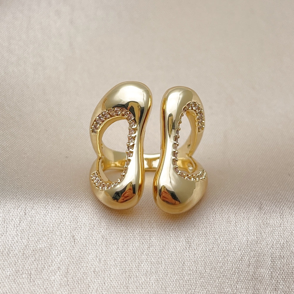 Oro Laminado Multi Stone Ring, Gold Filled Style with White Micro Pave, Polished, Golden Finish