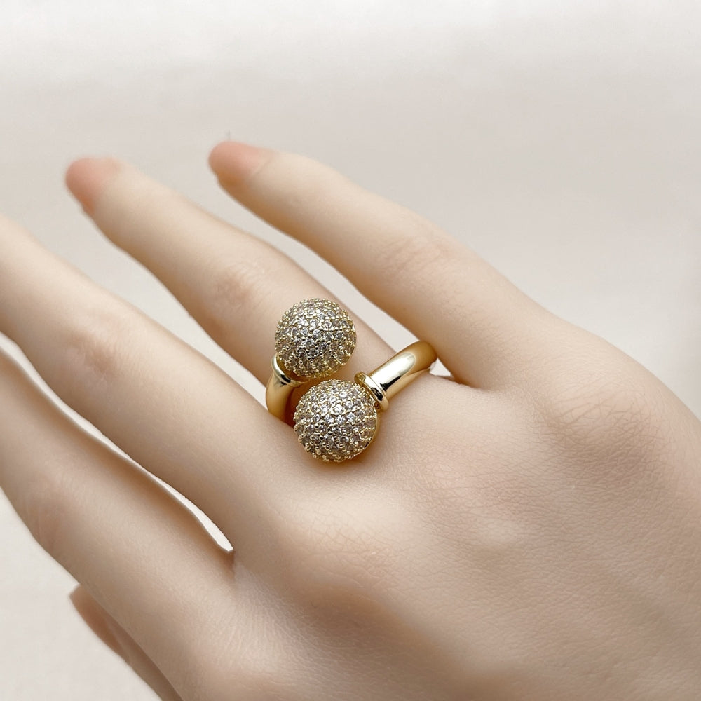 Oro Laminado Multi Stone Ring, Gold Filled Style Ball Design, with White Cubic Zirconia, Polished, Golden Finish