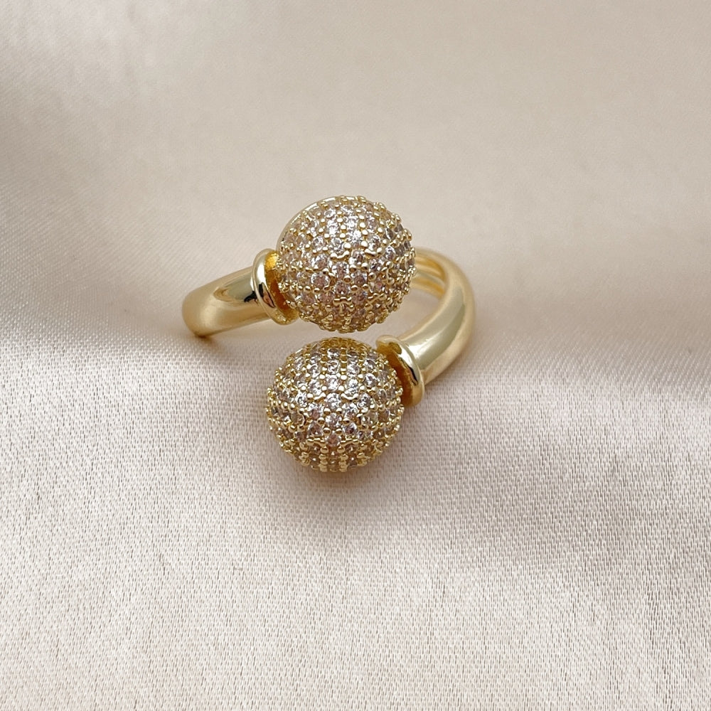 Oro Laminado Multi Stone Ring, Gold Filled Style Ball Design, with White Cubic Zirconia, Polished, Golden Finish