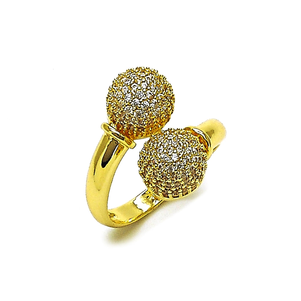 Oro Laminado Multi Stone Ring, Gold Filled Style Ball Design, with White Cubic Zirconia, Polished, Golden Finish