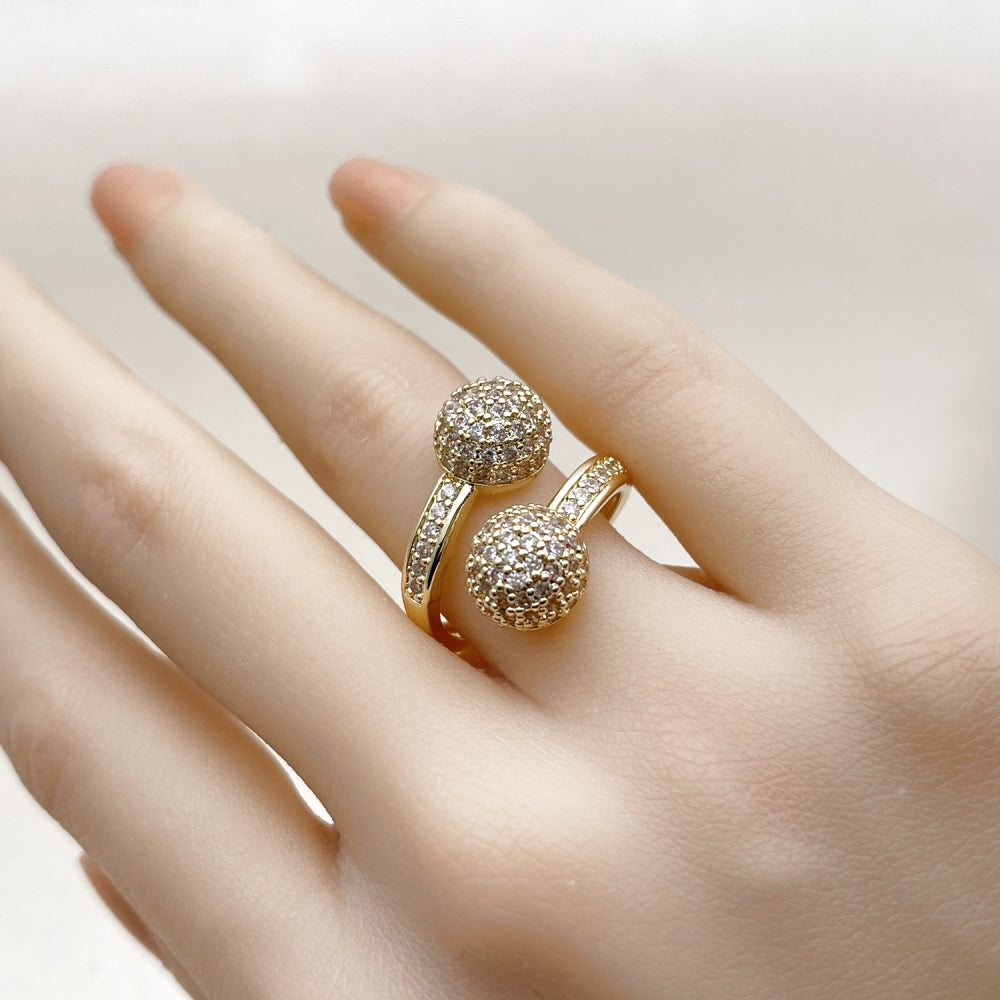 Oro Laminado Multi Stone Ring, Gold Filled Style Ball Design, with White Cubic Zirconia, Polished, Golden Finish