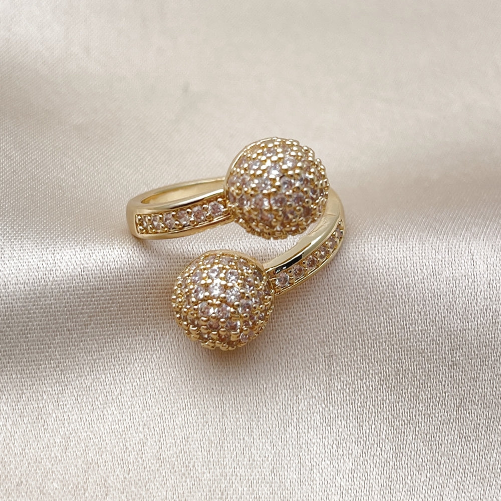 Oro Laminado Multi Stone Ring, Gold Filled Style Ball Design, with White Cubic Zirconia, Polished, Golden Finish