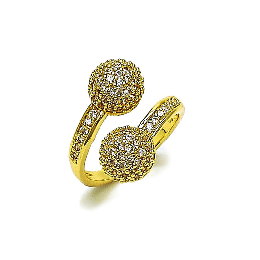Oro Laminado Multi Stone Ring, Gold Filled Style Ball Design, with White Cubic Zirconia, Polished, Golden Finish