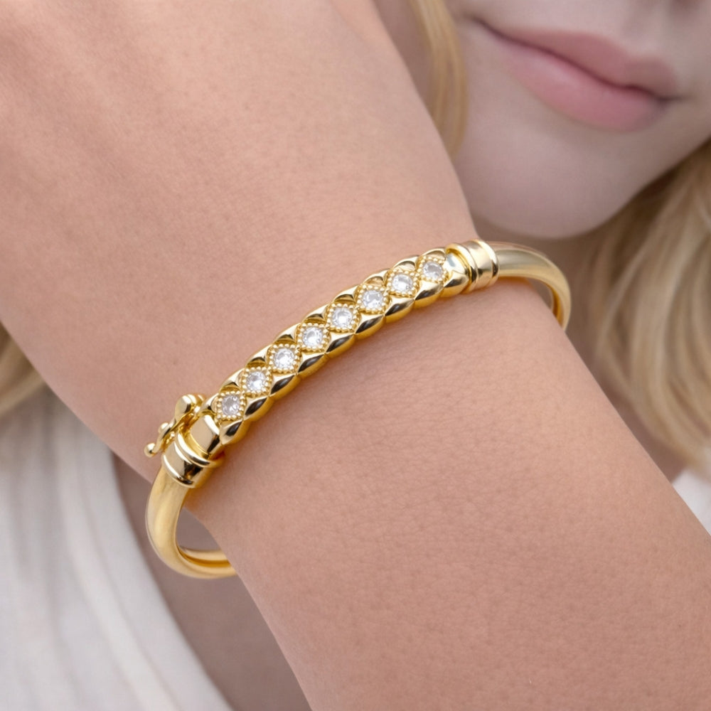 Oro Laminado Individual Bangle, Gold Filled Style with White Cubic Zirconia, Polished, Golden Finish