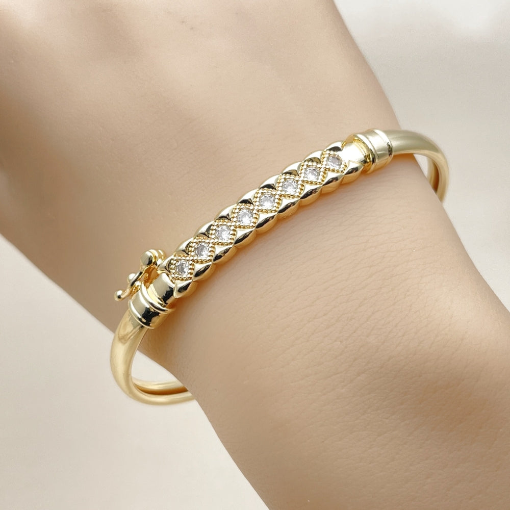 Oro Laminado Individual Bangle, Gold Filled Style with White Cubic Zirconia, Polished, Golden Finish