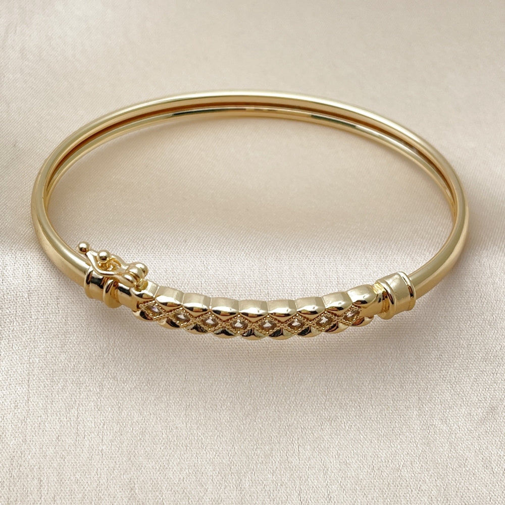 Oro Laminado Individual Bangle, Gold Filled Style with White Cubic Zirconia, Polished, Golden Finish