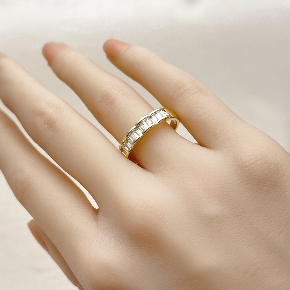 Oro Laminado Multi Stone Ring, Gold Filled Style Baguette Design, with White Cubic Zirconia, Polished, Golden Finish